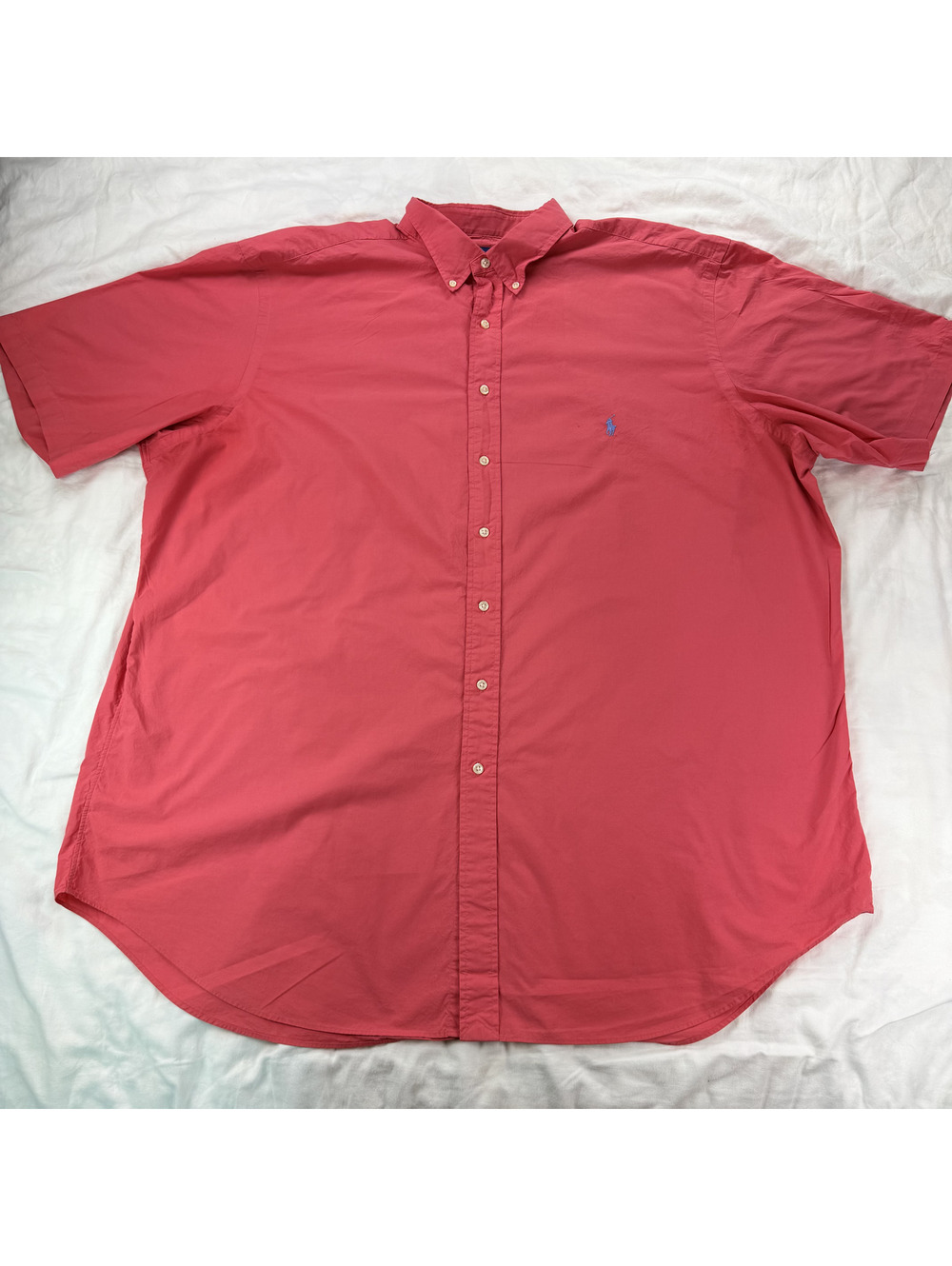 Ralph Lauren Men's Button-Up Shirt Red Short Sleeve with Polo Logo